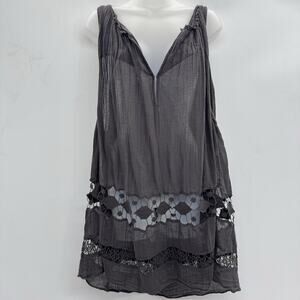 Free People Costa Brava Mini Dress Sz Small Brown Sheer Cut Out Lace Boho Beach